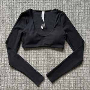 Alo Yoga Ribbed Defined Long Sleeve Cropped Bra Top 🖤